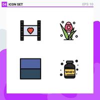 Set of 4 Modern UI Icons Symbols Signs for film grid love grass layout Editable Vector Design Elements