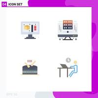 Group of 4 Flat Icons Signs and Symbols for creative music computer server desk Editable Vector Design Elements