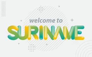 bienvenido a surinam. tipografía creativa con efecto de mezcla 3d vector