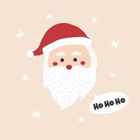 Cute doodle santa with message bubble. Christmas vector illustration in white and red colors. Santa Claus with white beard and red hat. Father Frost with text hohoho.