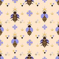 Bee queen seamless pattern vector