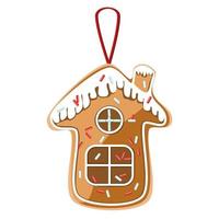 Gingerbread house cookie with icing and sprinkles vector