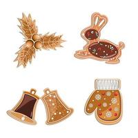 Set of holiday gingerbread cookies with icing and sprinkles vector