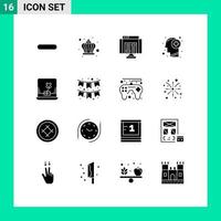 16 Thematic Vector Solid Glyphs and Editable Symbols of laptop mind application human head Editable Vector Design Elements