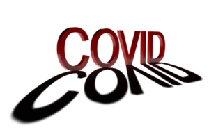 covid. tekst met een schaduw. 3d renderen png