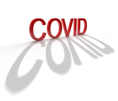 Covid. Text mit einem Schatten. 3D-Rendering png