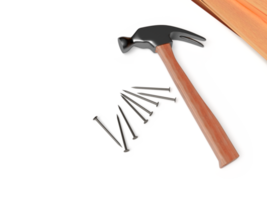 Hammer, nails and wooden boards. 3D rendering png