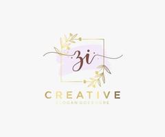 Initial ZI feminine logo. Usable for Nature, Salon, Spa, Cosmetic and Beauty Logos. Flat Vector Logo Design Template Element.