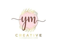 Initial YM feminine logo. Usable for Nature, Salon, Spa, Cosmetic and Beauty Logos. Flat Vector Logo Design Template Element.