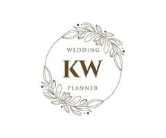 colección de logotipos de monograma de boda con letras iniciales kw, plantillas florales y minimalistas modernas dibujadas a mano para tarjetas de invitación, guardar la fecha, identidad elegante para restaurante, boutique, café en vector