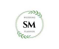 colección de logotipos de monograma de boda con letras iniciales sm, plantillas florales y minimalistas modernas dibujadas a mano para tarjetas de invitación, guardar la fecha, identidad elegante para restaurante, boutique, café en vector