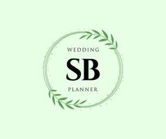 colección de logotipos de monogramas de boda con letras iniciales sb, plantillas florales y minimalistas modernas dibujadas a mano para tarjetas de invitación, guardar la fecha, identidad elegante para restaurante, boutique, café en vectores