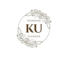 KU Initials letter Wedding monogram logos collection, hand drawn modern minimalistic and floral templates for Invitation cards, Save the Date, elegant identity for restaurant, boutique, cafe in vector