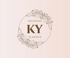 colección de logotipos de monograma de boda con letras iniciales ky, plantillas florales y minimalistas modernas dibujadas a mano para tarjetas de invitación, guardar la fecha, identidad elegante para restaurante, boutique, café en vector