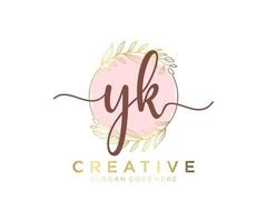 Initial YK feminine logo. Usable for Nature, Salon, Spa, Cosmetic and Beauty Logos. Flat Vector Logo Design Template Element.