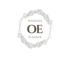 OE Initials letter Wedding monogram logos collection, hand drawn modern minimalistic and floral templates for Invitation cards, Save the Date, elegant identity for restaurant, boutique, cafe in vector