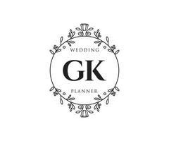 colección de logotipos de monograma de boda con letras iniciales gk, plantillas florales y minimalistas modernas dibujadas a mano para tarjetas de invitación, guardar la fecha, identidad elegante para restaurante, boutique, café en vector