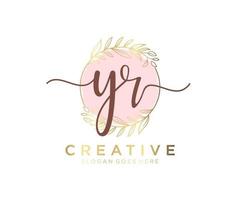 Initial YR feminine logo. Usable for Nature, Salon, Spa, Cosmetic and Beauty Logos. Flat Vector Logo Design Template Element.