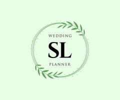 colección de logotipos de monograma de boda con letras iniciales sl, plantillas florales y minimalistas modernas dibujadas a mano para tarjetas de invitación, guardar la fecha, identidad elegante para restaurante, boutique, café en vector