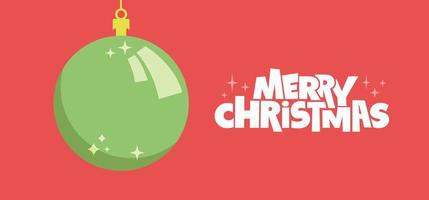 Merry Christmas horizontal banner. Flat design christmas ball. for greeting card or advertising in horizontal design with copy space. vector