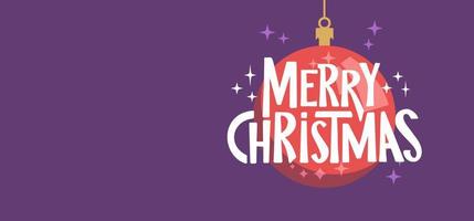 Merry Christmas horizontal banner. Flat design christmas ball. for greeting card or advertising in horizontal design with copy space. vector