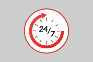 24 hours and 7 days clock with arrow icon vector