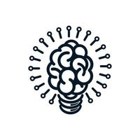 logotipo único de lámpara tecnológica y cerebro vector