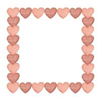 Watercolor hand drawn square frame of pink and beige hearts for Valentine's day. Isolated on white background. Design for paper, love, greeting cards, textile, print, wallpaper, wedding vector