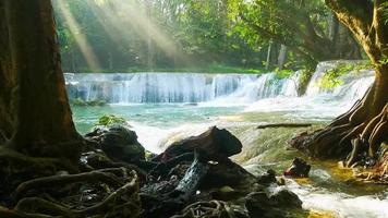 cascata bellissimo cascata nel il mezzo di il foresta, namtok chet sao Noi nazionale parco video