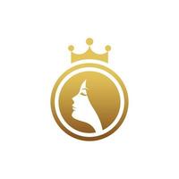 mujer de oro minimalista y diseño vectorial del logotipo de la corona