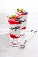 Yogurt parfait with blueberries and strawberry photo