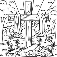 Christian Cross Draped with Fabric Coloring Page vector