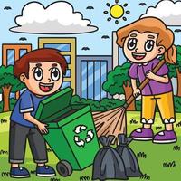 Earth Day Children Cleaning the Trash Colored vector