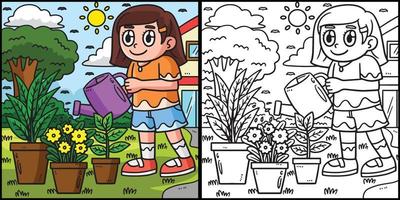 ilustración de plantas de riego de niña del día de la tierra vector