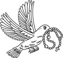 Christian Dove with Rosary Isolated Coloring Page vector