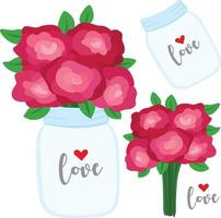 Beautiful Flowers in Love Jar Illustration Vector Clipart