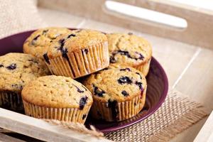 Healthy blueberry banana muffins on a tray photo