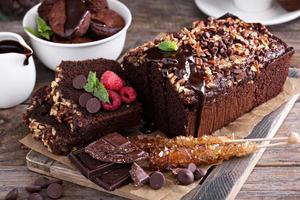 Chocolate loaf cake with nuts photo