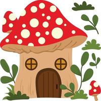 Cute Red Garden Mushrooms House Illustration Vector Clipart