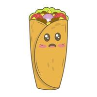 Plato de burrito mexicano de dibujos animados kawaii aislado sobre fondo blanco vector