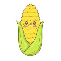 Kawaii cartoon mexican fresh corn isolated on white background vector