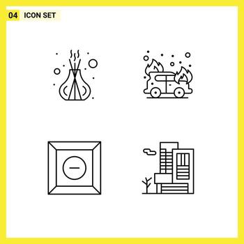 Mobile Interface Line Set of 4 Pictograms of incense product sticks firefighter building Editable Vector Design Elements