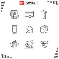 Set of 9 Vector Outlines on Grid for mail iphone business android smart phone Editable Vector Design Elements