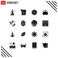 16 Universal Solid Glyphs Set for Web and Mobile Applications configuration hand american gear clutches Editable Vector Design Elements