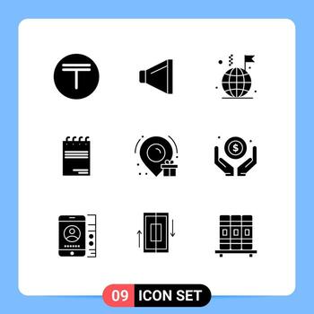 Mobile Interface Solid Glyph Set of 9 Pictograms of location birthday business signature document Editable Vector Design Elements