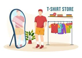 T shirt Store for Buying New Products Clothing or Outfit with Various Color and Model in Flat Cartoon Hand Drawn Templates Illustration vector