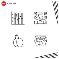 Set of 4 Modern UI Icons Symbols Signs for progress food patient man game controller Editable Vector Design Elements