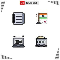 Set of 4 Vector Filledline Flat Colors on Grid for note online paper india pollution Editable Vector Design Elements