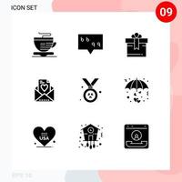 Solid Glyph Pack of 9 Universal Symbols of protect heart gift ireland award Editable Vector Design Elements