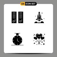 4 Thematic Vector Solid Glyphs and Editable Symbols of gym locker usa school rocket time Editable Vector Design Elements